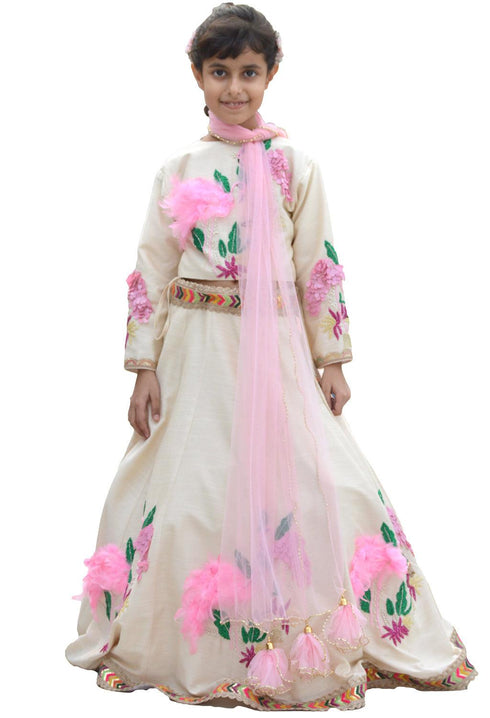 Off White Flamingo Lehenga